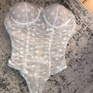 Polka dot white bustier bodysuit